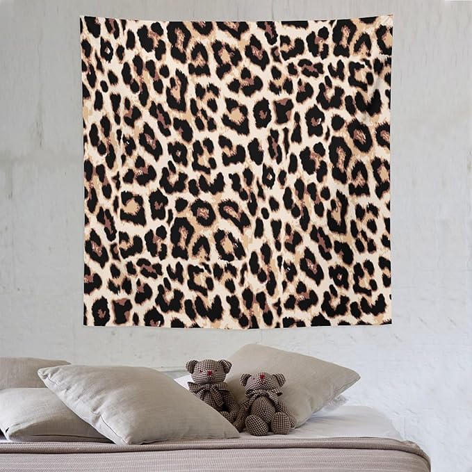 HZOHNAGO Leopard Print Tapestry Rustic Brown Leopard Wild Animal Printed Wall Tapestry Painting Wall Hanging for Bedroom Living Room Dorm 60" W x 60" H-Ruum Studio Home