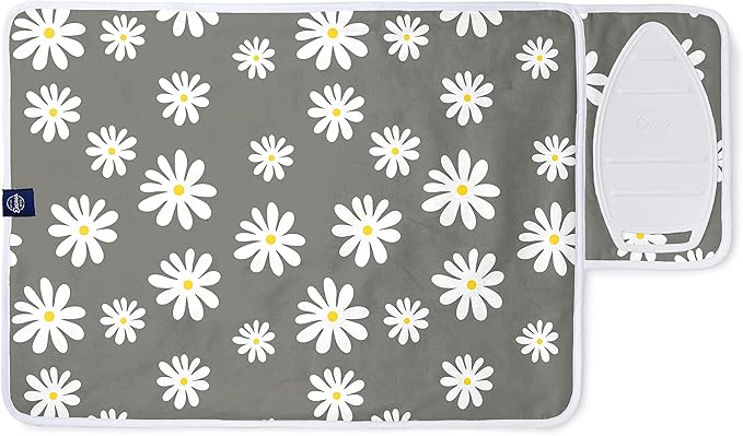 Encasa Homes Ironing Mat/Pad (Small 28"x20") with 3mm Padding & Silicone Iron Rest for Steam Pressing on Tabletop or Bed - Heat Resistant, Portable, Quilting & Travel Blanket - Daisy Grey-Ruum Studio Home