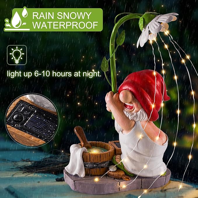 WINTS Garden Gnomes Outdoor Statue with Solar Lights,Bathing Funny Gnome Solar Garden Decorations for Lawn, Balcony,Yard,Patio Gnome Gifts for Mom-Ruum Studio Home