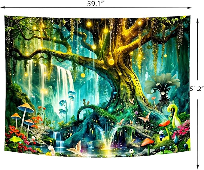 Delur Magical Forest Tapestry Fantasy Tree of Life Enchanted Fairy Tale Forest Tapestry Mystical Psychedelic Nature Landscape Wall Hanging Headboard for Bedroom Living Room Home Decor (51.2" x 59.1")-Ruum Studio Home