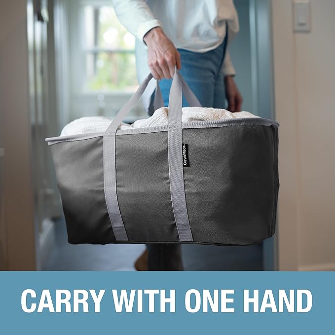 CleverMade Collapsible Laundry Tote - Charcoal Gray 2-Pack 50L - Foldable Storage Organization Container for Clothes Laundry Room Storage Solution-Ruum Studio Home