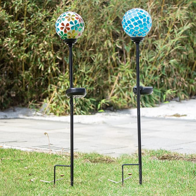 VCUTEKA Solar Garden Lights, Mosaic Solar Light Outdoor Waterproof LED Pathway Stake Light for Landscape Patio Yard Deck Walkway Decoration, 2 Pack-Ruum Studio Home