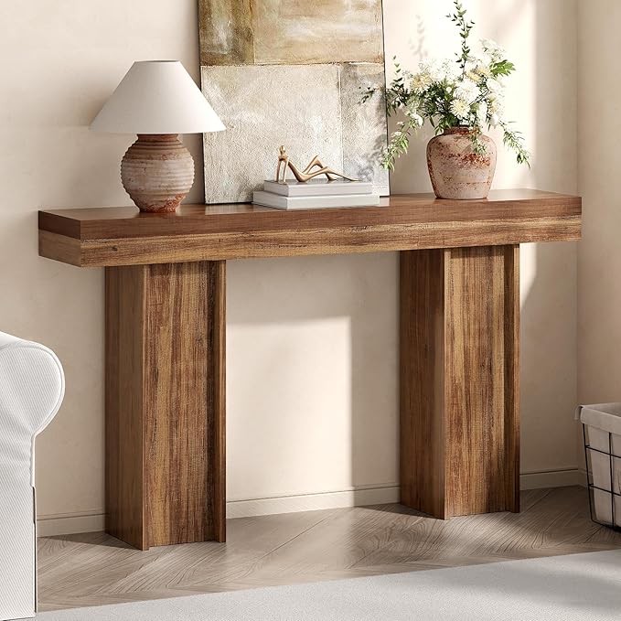 55Inch Farmhouse Console Table,Wooden Rectangular Sofa Table Behind The Couch,Entryway Console Table with Storage for Living Room, Hallway,Entrance (Light Brown)-Ruum Studio Home