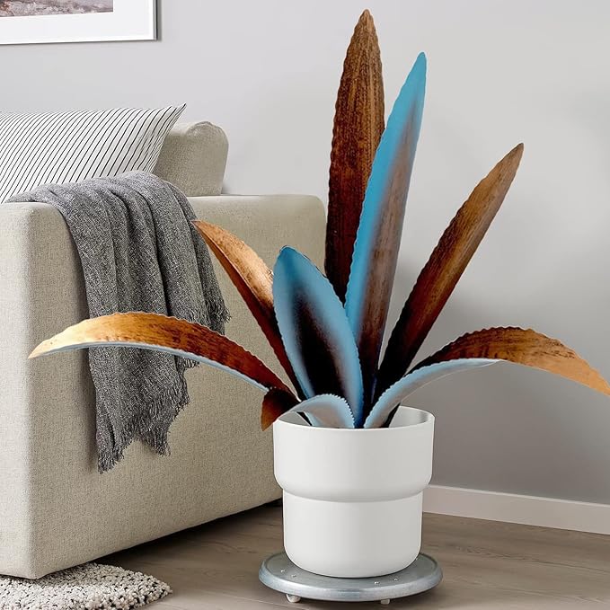 DIY Metal Agave Plant Art Yard Tequila Art Sculpture, Tequila Rustic Garden Sculpture Statue Outdoor Decor,Agave Metal Plants for Yard, Garden Lawn Ornaments (9 Leaves -Blue)-Ruum Studio Home