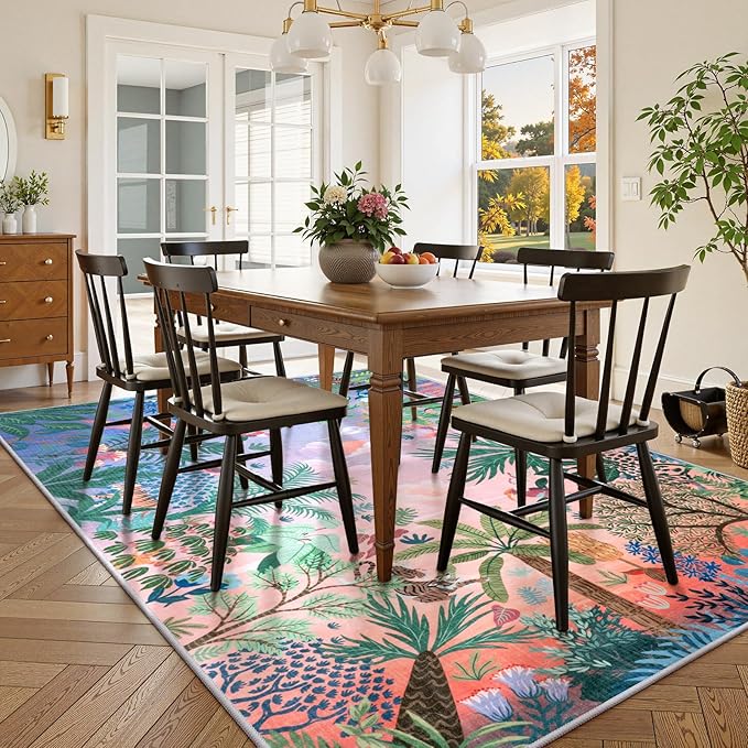 LIVEBOX Washable 6x9 Rug for Living Room, Soft Jungle Animal Print Rugs for Bedroom Aesthetic, Non Slip Purple Boho Rug Botanical Kids Rugs for Bedroom Girls,Stain Resistant Kid Rug for Playroom-Ruum Studio Home