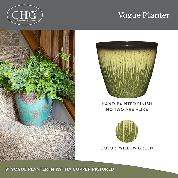 Classic Home and Garden Vogue Planter Pots w/Pottery Quality Finish - Modern Indoor & Outdoor Flower Pots - UV-Resistant Porch Planters - Decorative Pot for Flowers & Herbs (8” Willow Green)-Ruum Studio Home