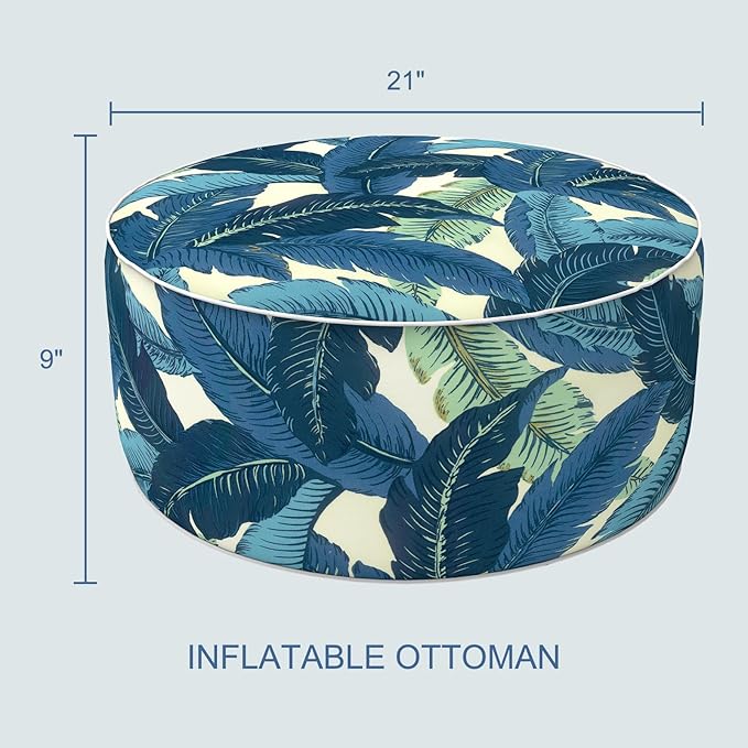 LVTXIII Inflatable Stool Ottoman Footrest with Handle, All Weather Foot Rest, Indoor or Outdoor Use for Home Patio Garden and Camping, D21 x H9, Swaying Palms Blue-Ruum Studio Home