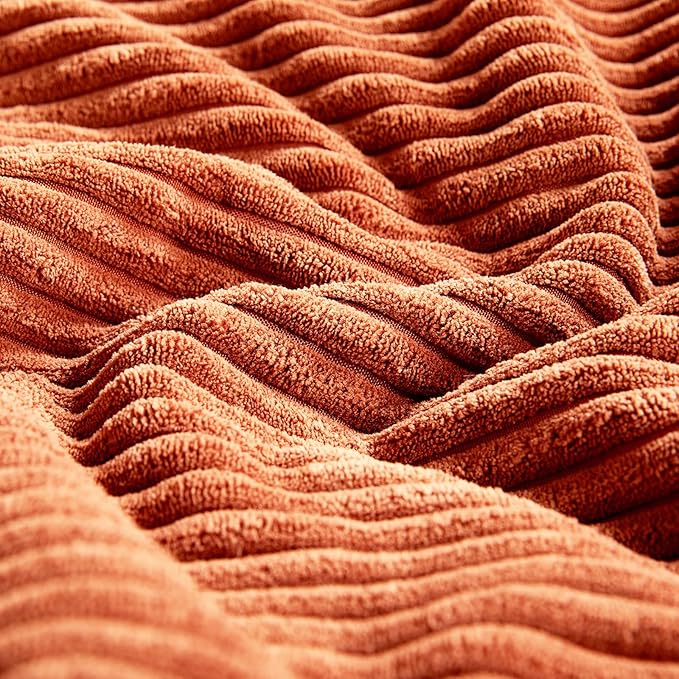 Fancy Homi Set of 2 Burnt Orange Decorative Throw Pillow Covers 24x24 Inch for Living Room Couch Bed, Boho Farmhouse Fall Home Decor, Soft Corss Corduroy Patchwork Textured Cushion Case 60x60 cm-Ruum Studio Home
