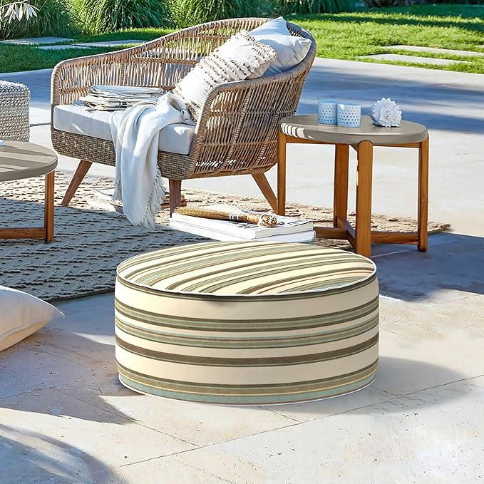 LVTXIII Inflatable Stool Ottoman Footrest with Handle, Decorative Fade-Resistant Foot Stool, Indoor or Outdoor Pouf for Home Garden and Camping Use, 21x21x9, Stripe Onyx-Ruum Studio Home