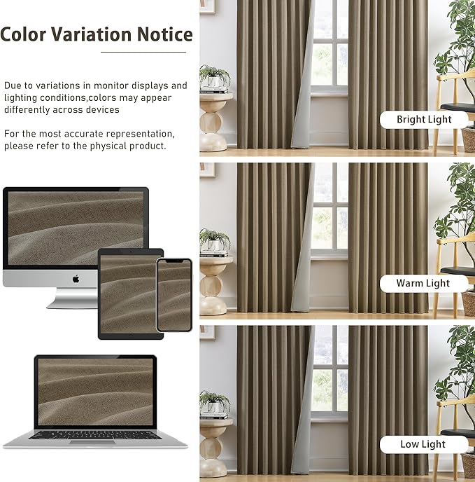 RAIN CITY 100 Inch Long Linen Blended Blackout Curtains 2 Panels Set,Custom Length Back Tab Drapes with Hooks, Grey Backing Linen Window Curtains for Living Room Bedroom,50x100 in Long,Linen-Ruum Studio Home