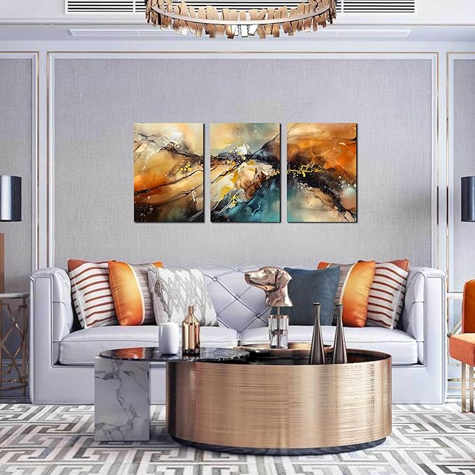 Abstract Wall Canvas Art for Living Room - Modern Art Work for Office Walls - 3 Piece Pictures Wall Art Size 16" x 24"-Ruum Studio Home
