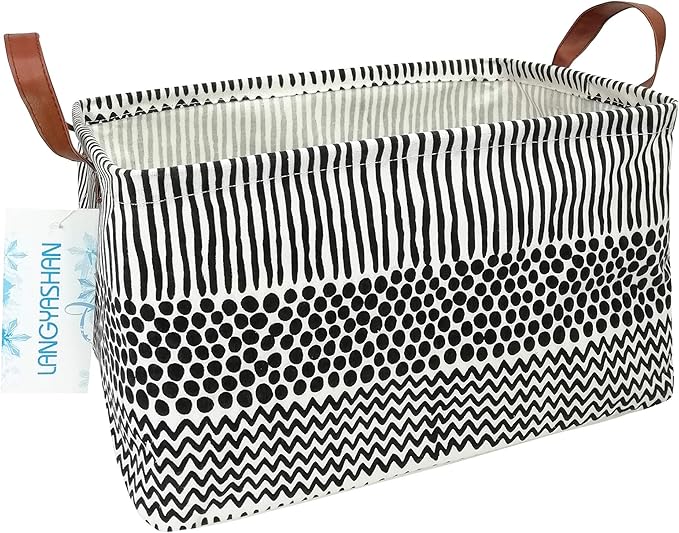 LANGYASHAN Rectangular Storage Bin Collapse Canvas Fabric Cartoon Storage Basket with Handles for Organizing Home Kitchen Boys and Girls Toys Office Closet Shelf Baskets (Rec Black line)-Ruum Studio Home
