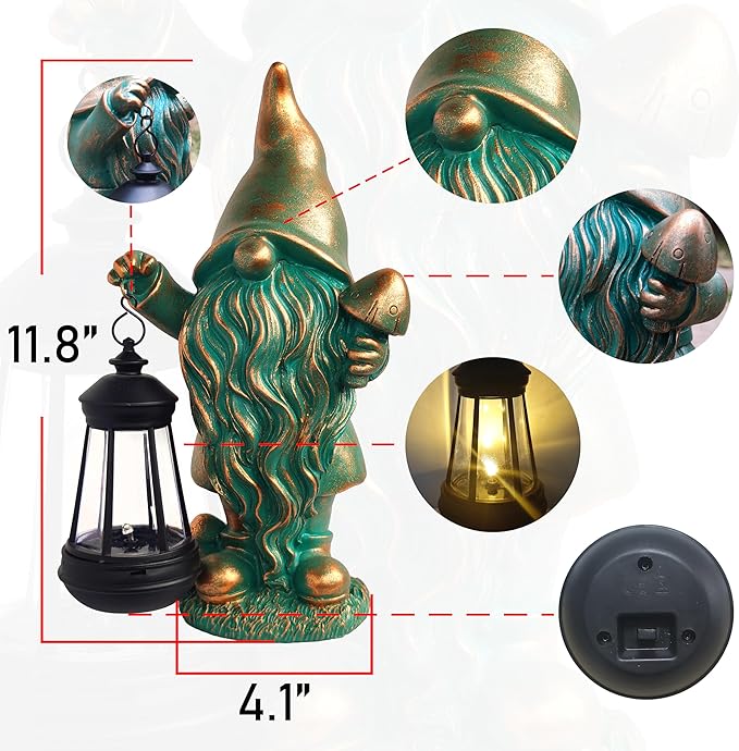 JOYBEE Garden Statues Gnomes with Solar Lantern Outdoor Decor-Gnomes Solar Figurines Lights Decorations for Patio Yard Lawn Ornaments-Gifts for Birthday Easter Housewarming-Ruum Studio Home