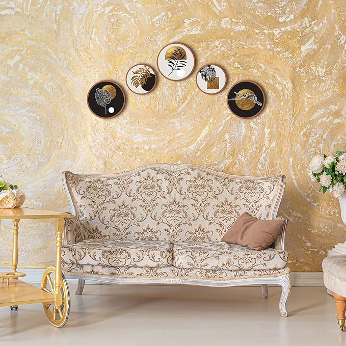 Qunclay 5 Pcs Wall Art Decor Wooden Living Room Wall Decor Bohemian Hanging Farmhouse Geometric 10'' and 8'' Aesthetic Wood Minimalist Posters for Bedroom(Rustic, Leaf)-Ruum Studio Home