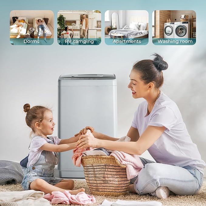 Euhomy 1.03cu.ft Portable Washer, 8.8LBS Capacity Small Portable Washing Machine with 10 Programs 5 Water Levels, Drain Pump and LED Display,Compact Washer for Apartments, RVs, Homes, Light Gray-Ruum Studio Home
