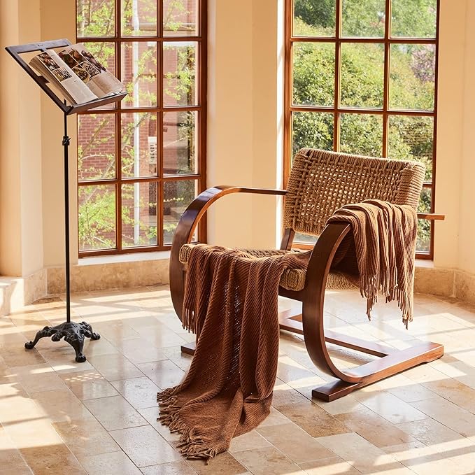 lifein Throw Blanket for Couch, Soft Boho Decor Bed Throw,Cozy Brown Knitted Chenille Small Farmhouse Lightweight Throw for Spring(Golden Brown,60 * 80")-Ruum Studio Home