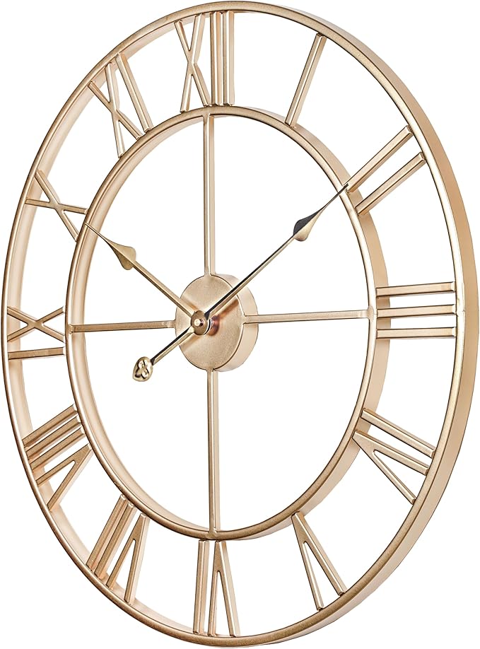 CLXEAST Champagne Gold Metal Wall Clock, Large Roman Numeral 24 Inch Wall Clocks for Living Room Decor,House Warming Gifts New Home-Ruum Studio Home