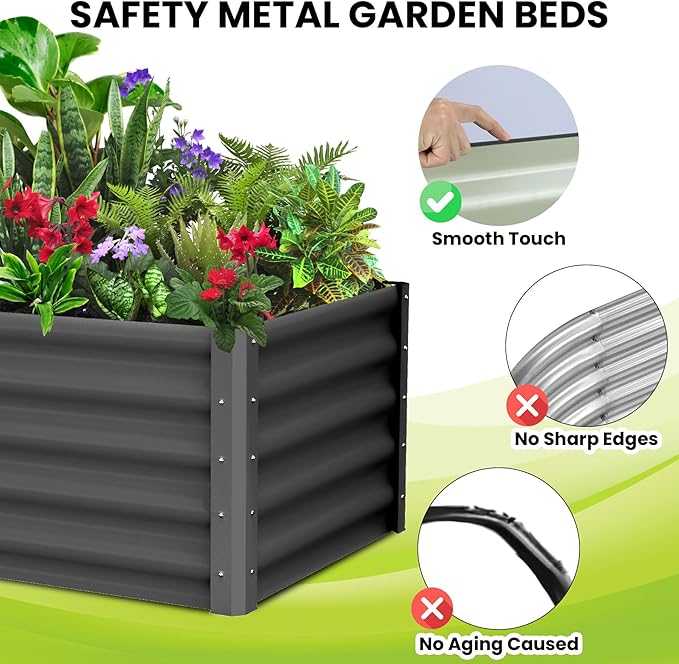 Galvanized Raised Garden Bed Outdoor, 2 Pcs 6x3x1.5FT Outdoor Large Planter Raised Beds Open Base with Safety Edge and Glove for Vegetables Flowers Ground Planter, Dark Grey-Ruum Studio Home