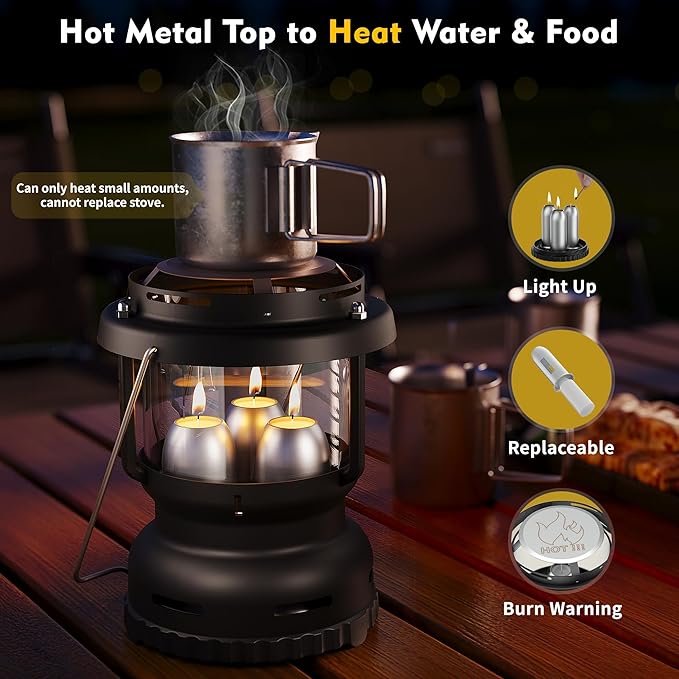 3-Wick Emergency Candle Lantern for Power Outages [18H+ Burning Time] Vintage Decorative Candle Lantern for Real Candles, Outdoor Portable Camping Survival Lighting [7.1"*5.7" - Matte Black]-Ruum Studio Home