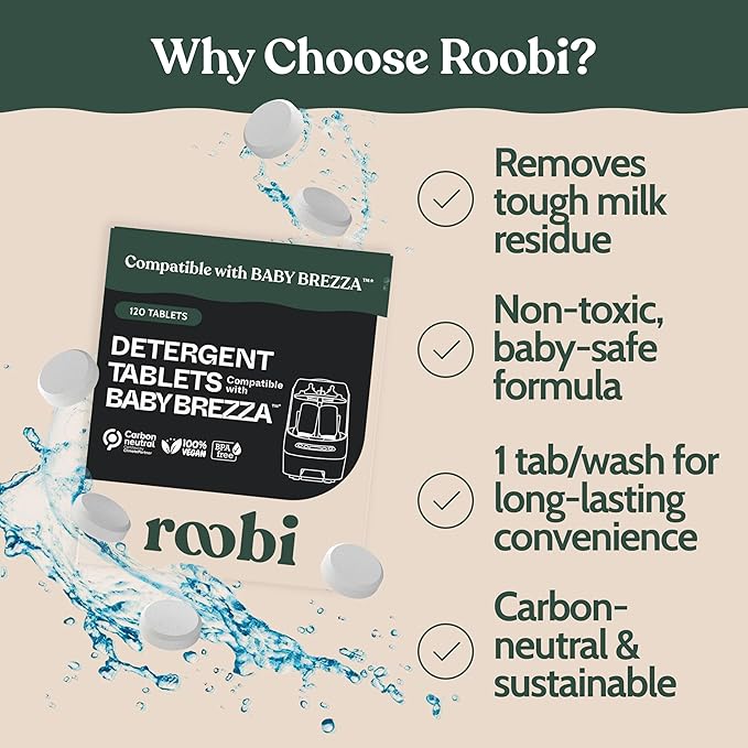 Roobi Detergent Tablets Compatible with Baby Brezza Bottle Washer Pro. Removes Milk Residue & Odor, Hypoallergenic Carbon Neutral Formula. 120 Count.-Ruum Studio Home