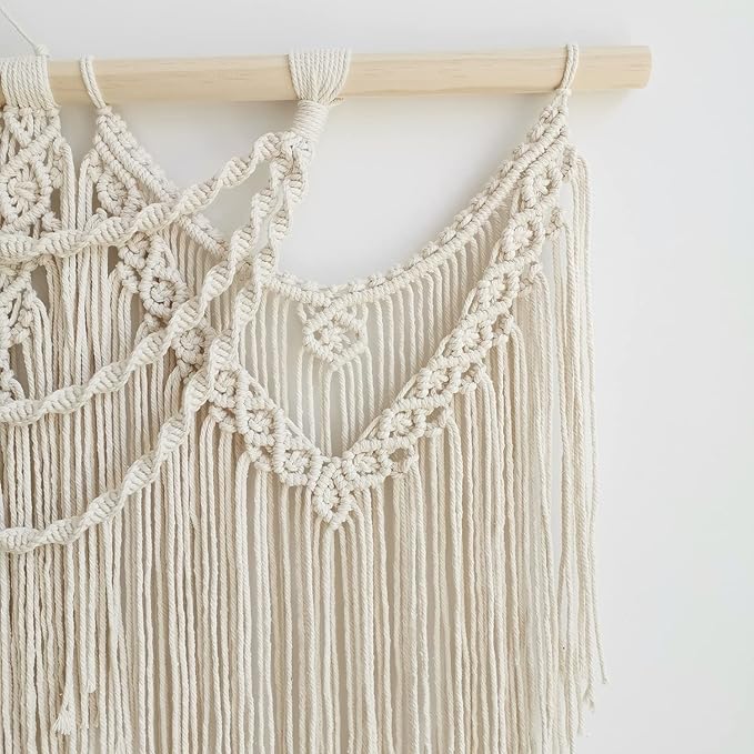 large macrame wall hanging - Boho Tapestry Macrame Wall Decor Art- Chic Bohemian Handmade Woven Tapestry Home Decoration for Bedroom Living Room Apartment Wedding Party - 43"x32" (Beige-fringe)-Ruum Studio Home