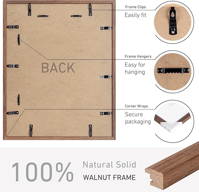 16x20 Picture Frame Set of 4 Natural Solid Walnut Photo Frames with 11x14 Removable Mat Wall Hanging Large Handcrafted Frame with HD Plexiglass Wall and Tabletop Display Large Poster Frame-Ruum Studio Home