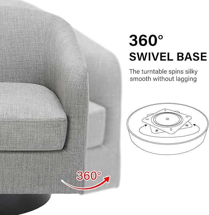 Swivel Barrel Accent Chair Set of 2, Modern Round Linen Arm Chair for Living Room, Bedroom, Comfy Club Reading Chairs for Adults-Linen Fabric Light Grey-Ruum Studio Home