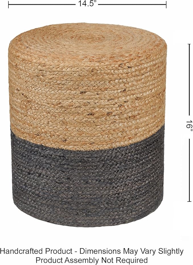 REDEARTH · Cylindrical Pouf Foot Stool Ottoman - Jute Braided Pouffe Poof Accent Sitting Footrest for Living Room, Bedroom, Nursery, Patio, Lounge - Set of 2 (14.5”x14.5”x16”; Natural Gray)-Ruum Studio Home