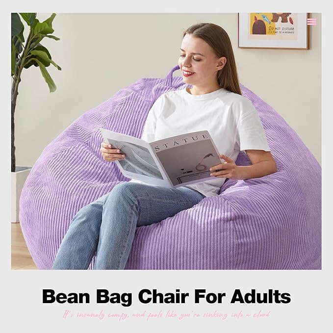 Hobestluk 4.5FT Bean Bag Chair Giant Bean Bag Chair with Filler Included Adult Bean Bag Chairs with Removable Cover for Bedroom Living Room - (Jumbo, Purple)-Ruum Studio Home