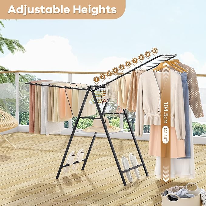 APEXCHASER Foldable Clothes Drying Rack, Metal Laundry Drying Rack Collapsible, Ultra Thin Clothes Rack for Sweater Bra Towel for Indoor & Outdoor Use, Height Adjustable Gullwing Clothes Airer, Black-Ruum Studio Home