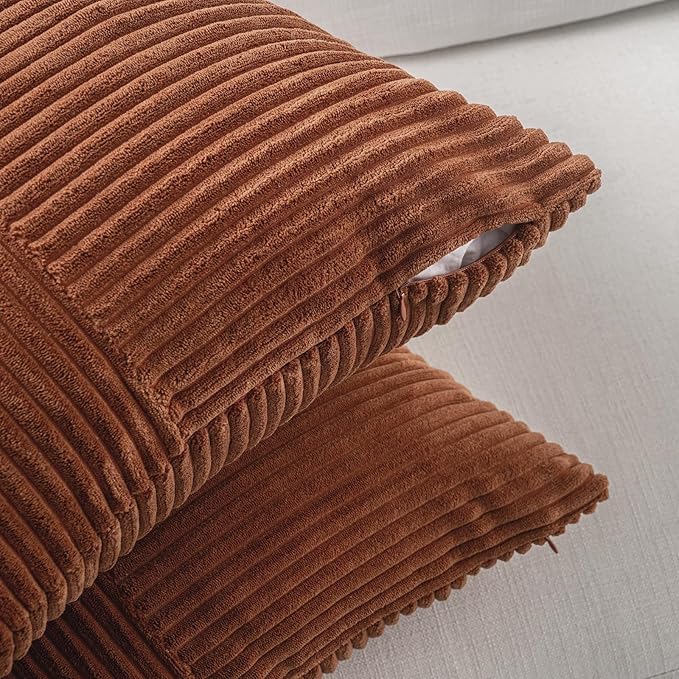 Fancy Homi 2 Packs Rust Euro Decorative Throw Pillow Covers 28x28 Inch for Bedroom Bed, Farmhouse Boho Home Decor, Soft Corss Corduroy Patchwork Textured Square Terracotta Cushion Case 71x71 cm-Ruum Studio Home