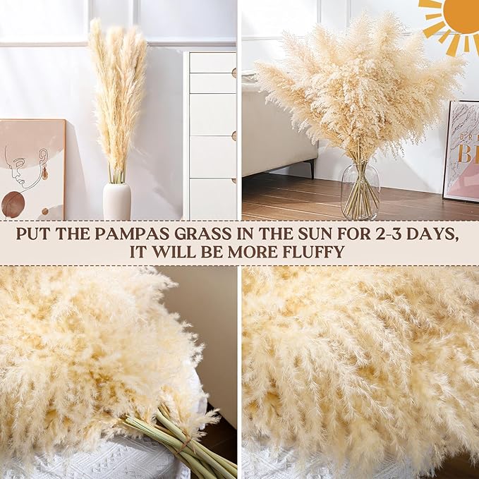 40" 22PCS Dried Pampas Grass Decor Tall,Large Natural Beige pompas Grass Tall Pampas Grass for Floor Vase,Wedding,Party,Farmhouse,Boho Home Decor,and Creating a Bohemian Ambiance-Ruum Studio Home