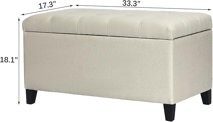 Asense Storage Ottoman Bench, Tufted Fabric Upholstered End of Bed Bench with Safety Hinge Wooden Legs, for Entryway Bedroom (Cotton and Linen Beige, 33.3")-Ruum Studio Home
