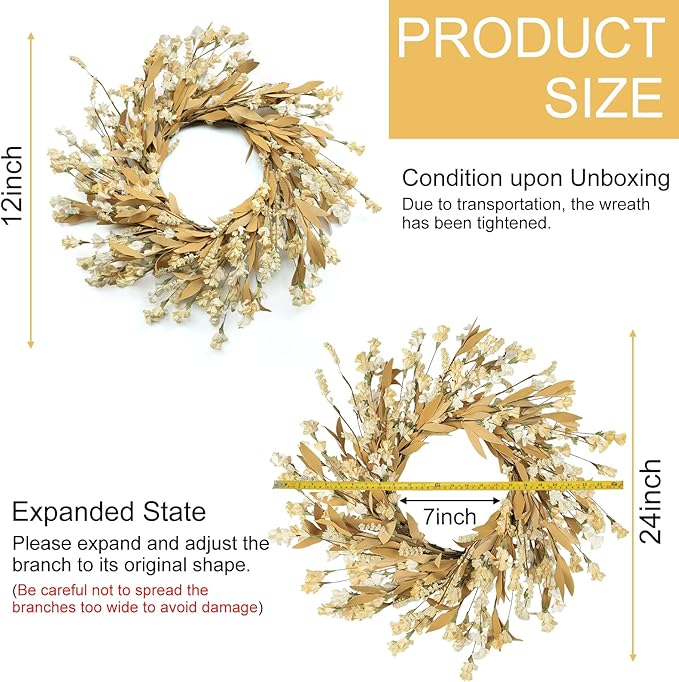 Artgar Fall Wreath, Fall Wreaths for Front Door, 24 in Fall Decor Floral Wreath, Door Wreaths for Front Door Outside All Season for Thanksgiving Home Indoor Outdoor Wall Decor (Wheat)-Ruum Studio Home