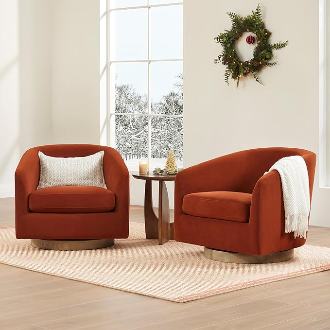 CHITA Swivel Accent Chair, FSC Certified Upholstered Velvet Barrel Chair for Living Room, Fully Assembled, Burnt Orange-Ruum Studio Home