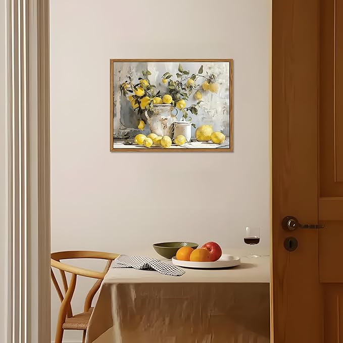 Framed Lemon Kitchen Wall Decor for Dining Room - Vintage Mustard French's Yellow Lemon Kitchen Wall Art, Rustic Oil Paintings Posters Prints for Bathroom Living Room Bedroom 12x16 inch-Ruum Studio Home