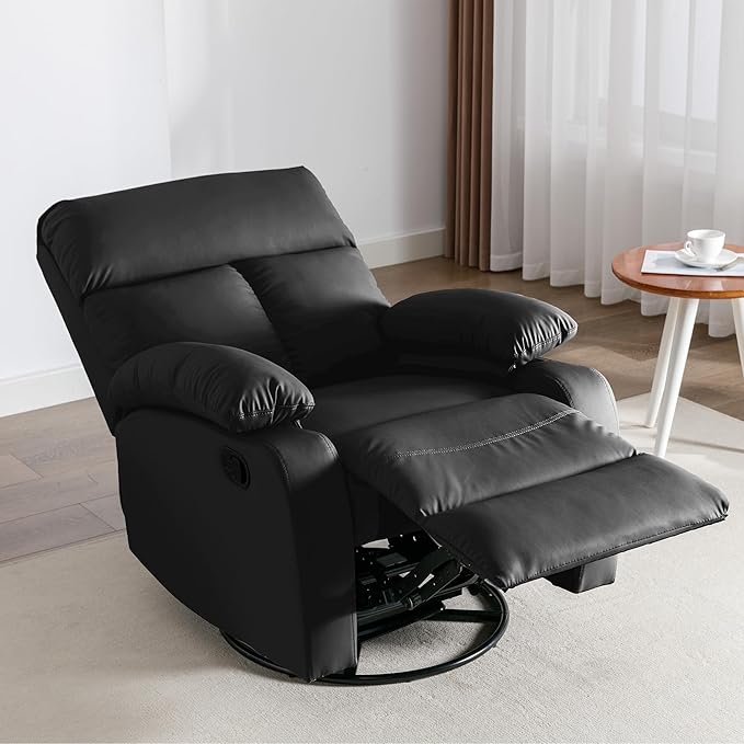 Swivel Rocker Recliner, Rocking Recliners Chair for Small Spaces, Small Rocker Recliner Chair, Nursery Rocking Chairs for Living Room, RV, Nursery, Black-Ruum Studio Home