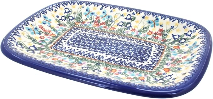 Blue Rose Polish Pottery Garden of Eden Medium Rectangular Serving Platter-Ruum Studio Home