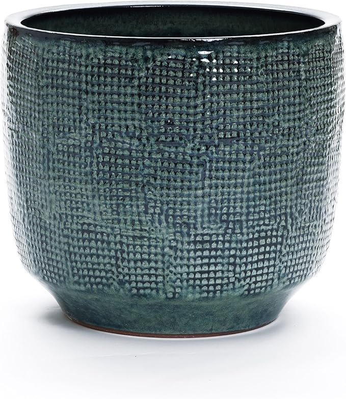 LuxenHome 15.5" Dia Large Ceramic Pots for Plants, Modern Green Glazed Planters for Outdoor Plants, Round Indoor Flower Pots with Drainage Hole and Rubber Plug for Home Garden Patio-Ruum Studio Home