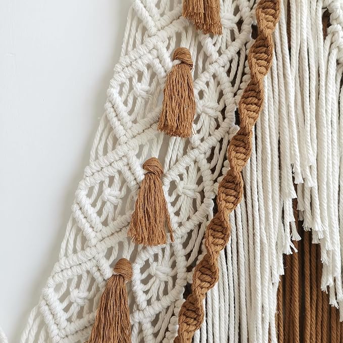 large macrame wall hanging - Boho Tapestry Macrame Wall Decor Art- Chic Bohemian Handmade Woven Tapestry Home Decoration for Bedroom Living Room Apartment Wedding Party - 43"x32" (Beige-Brown)-Ruum Studio Home