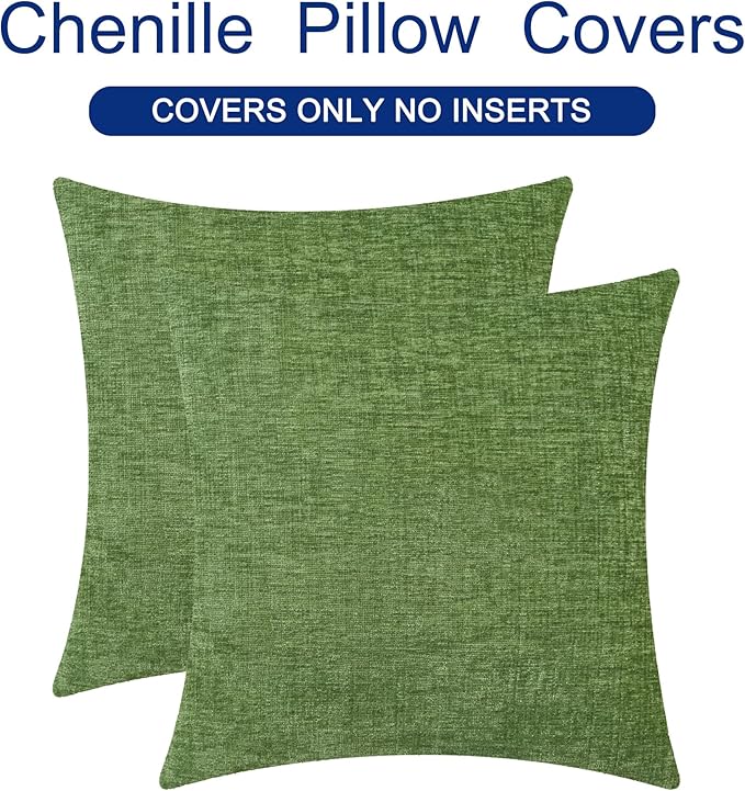 CaliTime Throw Pillow Covers Decorative 24 X 24 Inches Pack of 2 Cozy Chenille Cushion Cases for Couch Sofa Bed Living Room Home Forest Green-Ruum Studio Home