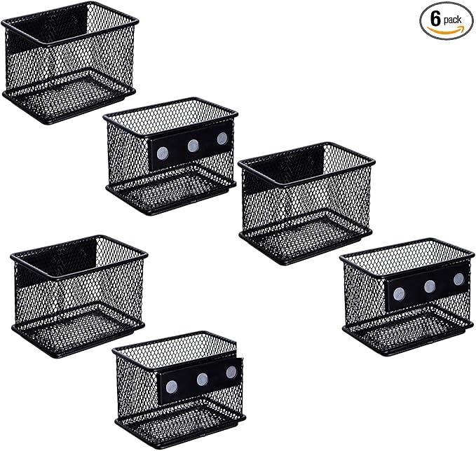 dedoot 6 Pack Magnetic Pen Holder, 3.45x2.3x2.6inch Magnetic Basket Locker Organizer Metal Mesh Pencil Memo Holder for Whiteboard, Fridge, Desk, Offices-Ruum Studio Home