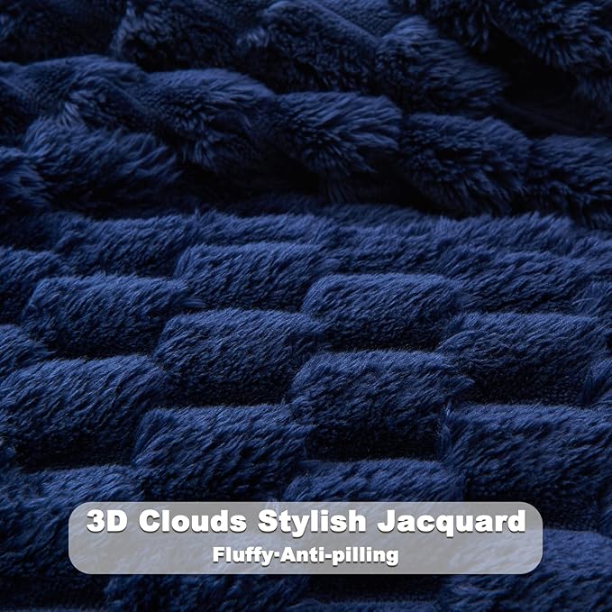 NEWCOSPLAY Super Soft King Blanket Dark Navy Premium Silky Flannel Fleece 3D Clouds Stylish Jacquard Lightweight Bed Blanket All Season Use 350GSM (Dark Navy, King(90"x110"))-Ruum Studio Home