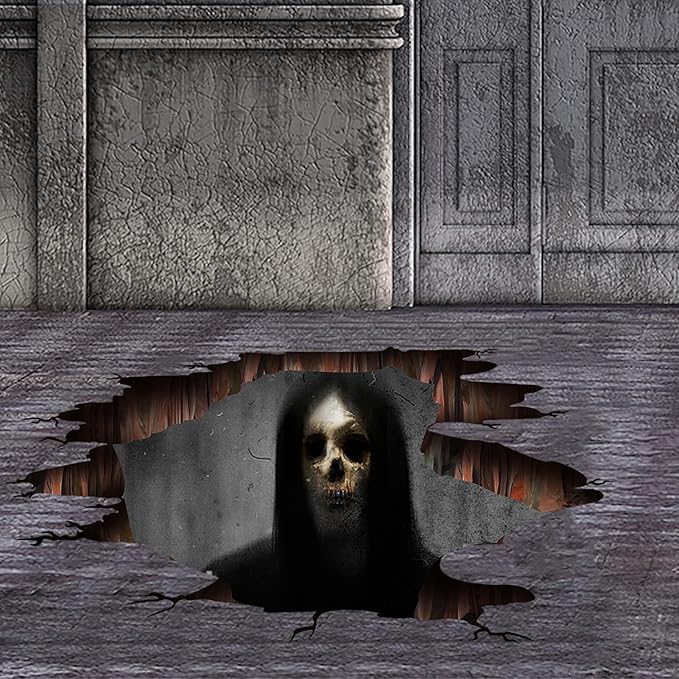 3D Halloween Wall Decals Scary Skeleton Halloween Wall Stickers, Spooky Long Hair Zombie Floor Decor Posters Decals Decorations for Living Room Bedroom Party Supplies-Ruum Studio Home