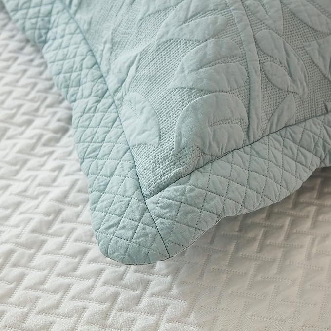 MarCielo 3-Piece 100% Cotton Oversized Bedspread Lightweight Quilt Coverlet Embroidery Farmhouse Bedding Set T0 (Aruba Blue, Oversized Queen (100"x106"))-Ruum Studio Home