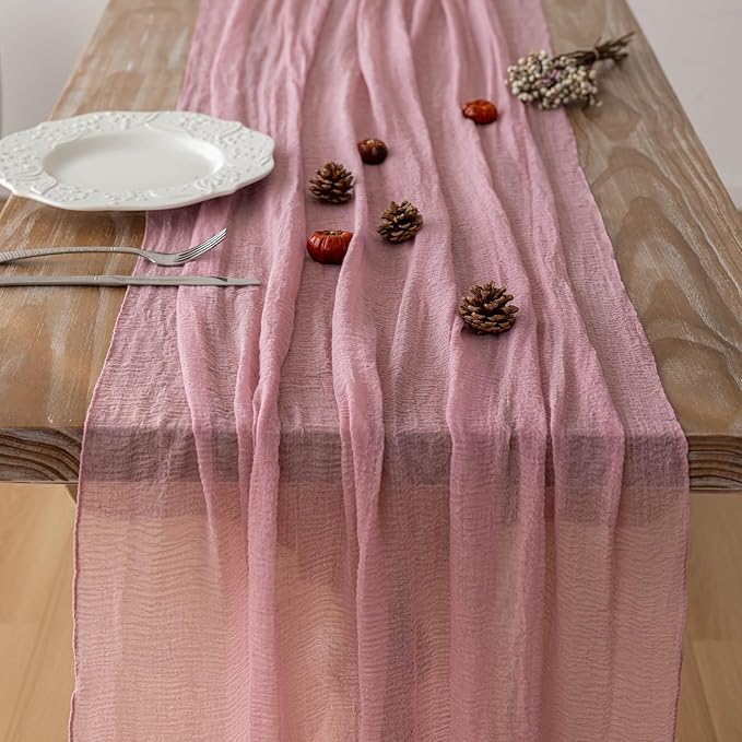 6pcs Cheesecloth Table Runner Dusty Rose Gauze 120 Inch 10 FT Rustic Boho Cheese Cloth Runner for Wedding Baby Shower Bridal Shower Party Long Sheer Centerpiece Fall Home Decoration-Ruum Studio Home
