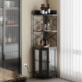 Corner Bar Cabinet with Power Outlet, 5-Tier Corner Wine Cabinet with Led Strip and Glass Holder, Industrial Tall Liquor Cabinet Bar Wine Rack for Home，Black-Ruum Studio Home