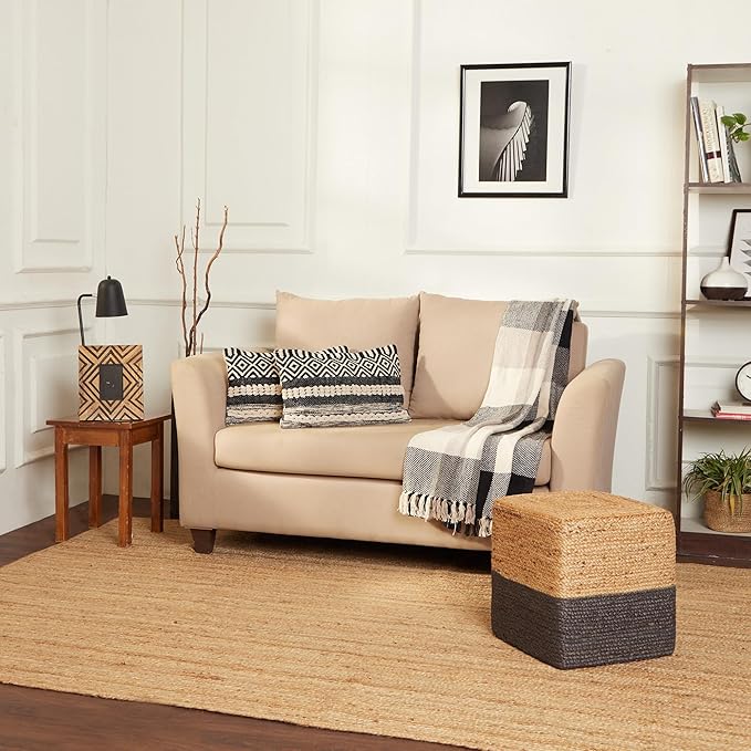 REDEARTH · Cube Pouf Foot Stool Ottoman - Jute Braided Pouffe Poof Accent Sitting Footrest for The Living Room, Bedroom, Nursery, Patio, Lounge & Other Rooms (14.5”x14.5”x16”; Natural Gray)-Ruum Studio Home