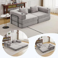 78" W Loveseat Sofa, 4 in 1 Convertible Floor Sofa Bed, Boneless Cloud Couch with Cup Holder, Fold Out Floor Couch, Loveseat Recliner Sleeper for Living Room Bedroom Lounge(Corduroy, White)-Ruum Studio Home