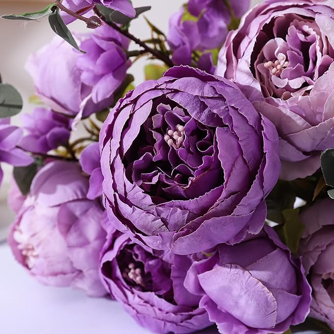 Duovlo Fake Flowers Vintage Artificial Peony Silk Flowers Wedding Home Decoration,Pack of 1 (New Purple)-Ruum Studio Home